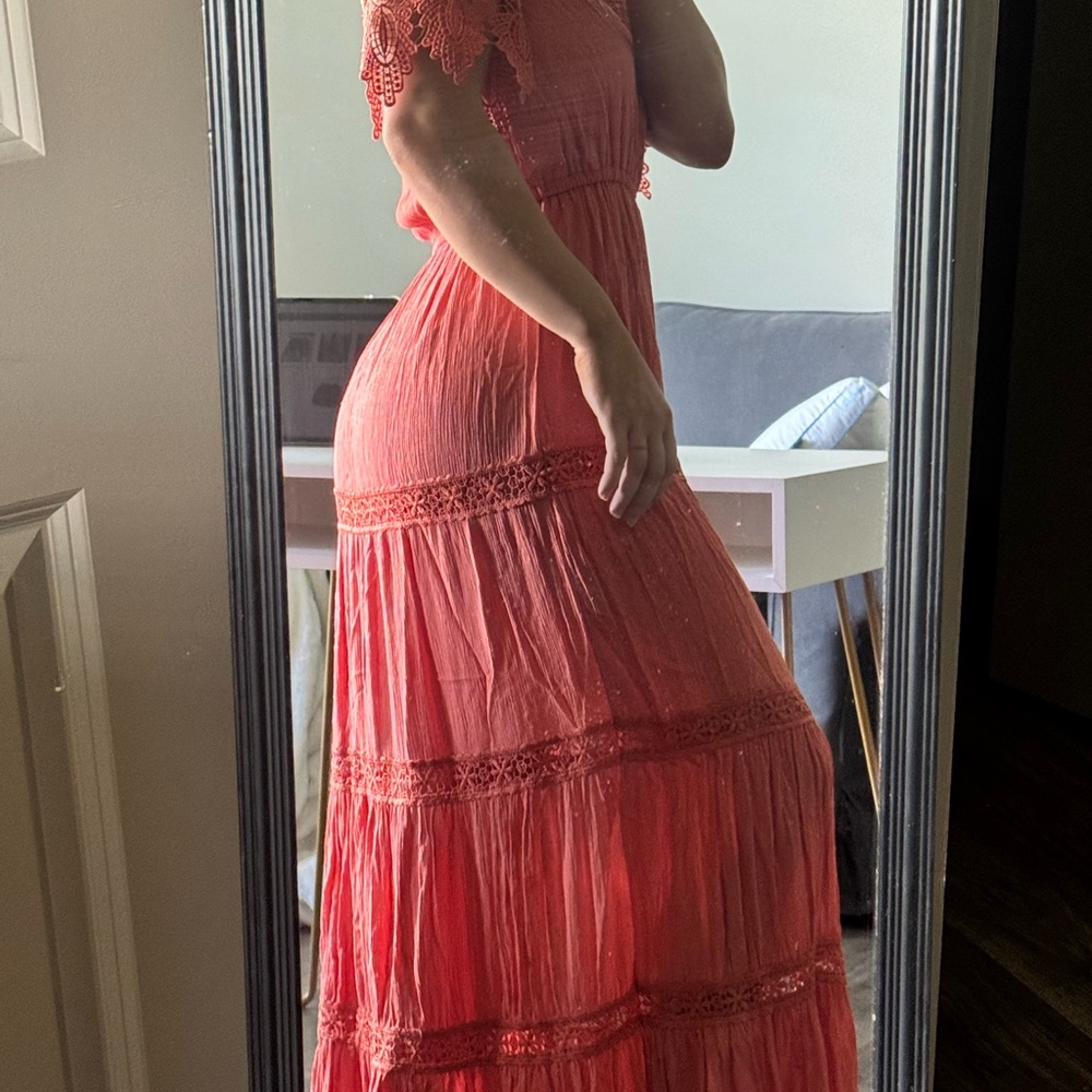 Shinestar Coral Lace Maxi Dress